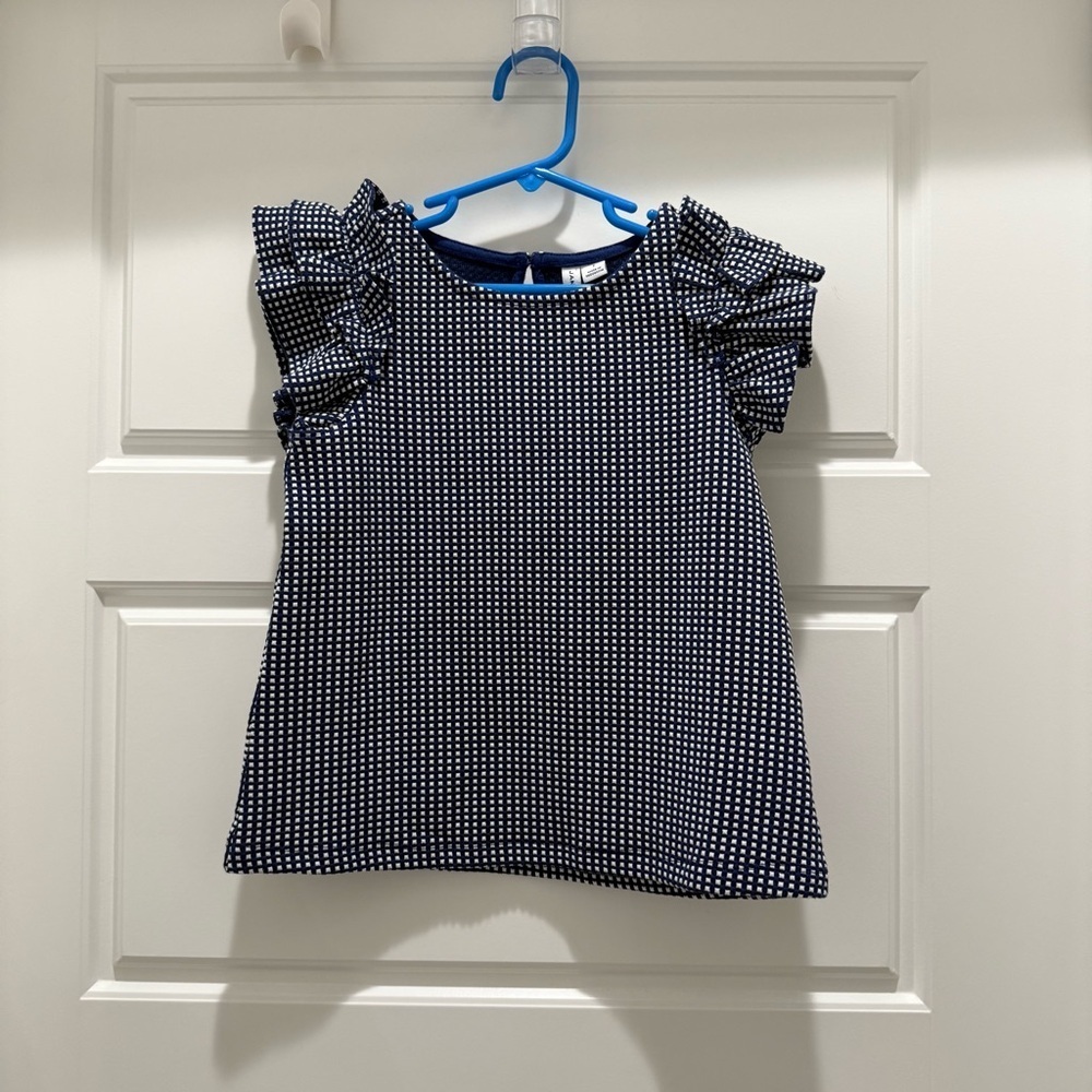 Janie and Jack Blue and White Gingham Ruffle Top Size 7 Americana Summer Easter